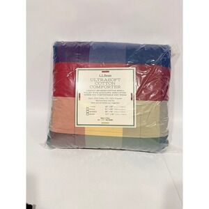 LL Bean Ultrasoft Cotton Comforter Twin Multi Color Plaid Quallofil Insulation